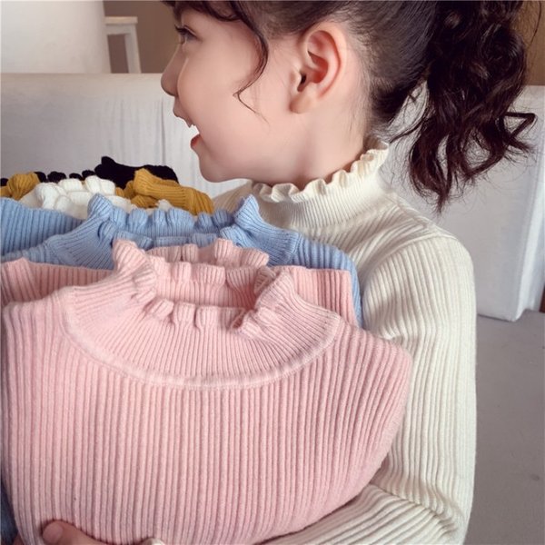 Kinder Winterkleid ung Baby Mädchen Strick pullover niedlichen Strick hosen hohen Hals in Pullovern Roll kragen pullover Top Pullover Baumwolle