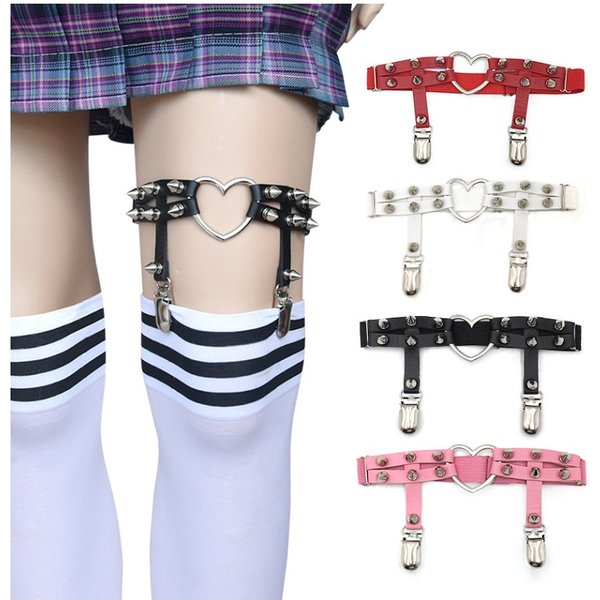 Punk Sexy Spike porte-jarretelles Rock Rivet élastique porte-jarretelles 2 Clips Harajuku gothique Goth clouté femmes Leglet bas jarretière