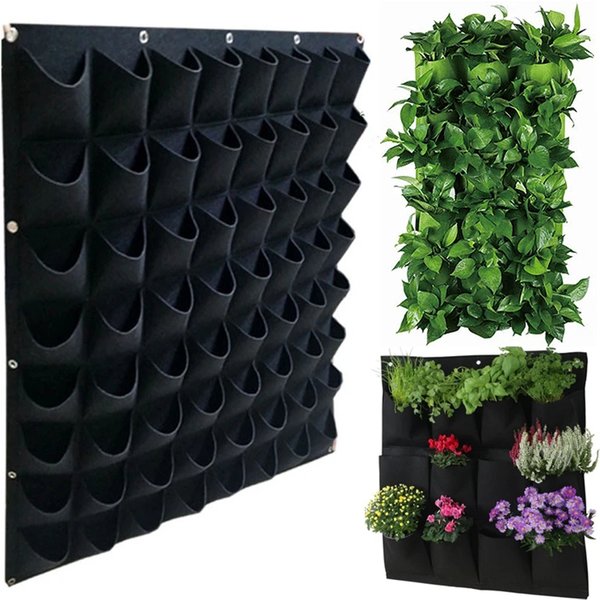 36/72 Pockets Green Grow Bag Wall Hanging Planting Bags Planter Vertical Garden Vegetable Living Outdoor Garden Home Tool
