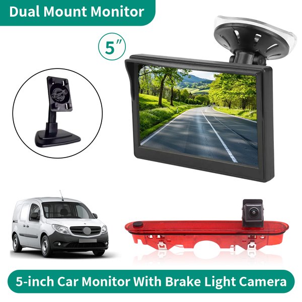 Écran de voiture à double support de 5 pouces avec caméra de recul et feu stop pour Renault Kangoo 2007-2021 et Mercedes-Benz Citan 2012-2021.