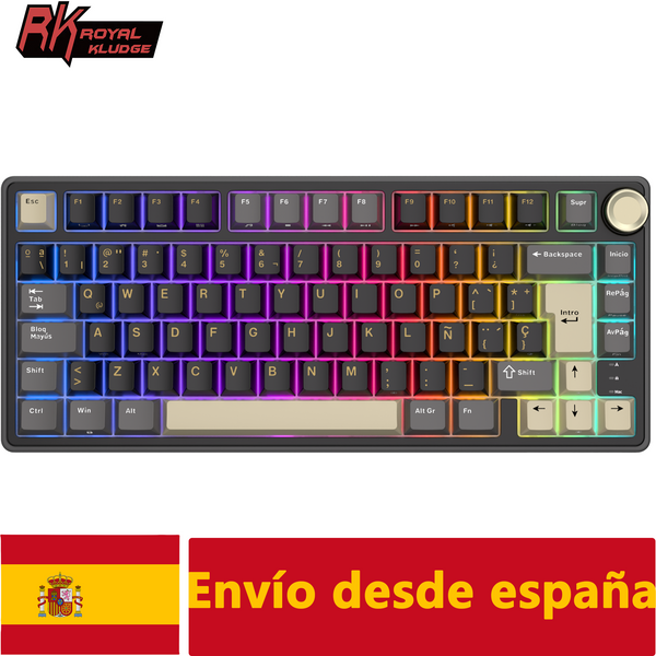 RK Royal Kludge R75 Gasket Mechanische Tastatur 75% RGB-Hintergrundbeleuchtung Hot-Swap-fähige Kabelgebundene Spanische Gaming-Tastatur mit PBT-Tastenkappen und Drehregler