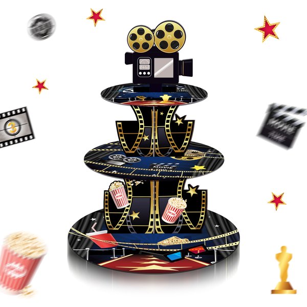 3 Tier Hollywood Cinema Festival Party Cake Display Stand Movie Time Showing Cupcake Rack Holder Birthday Party Cake Tray Decor