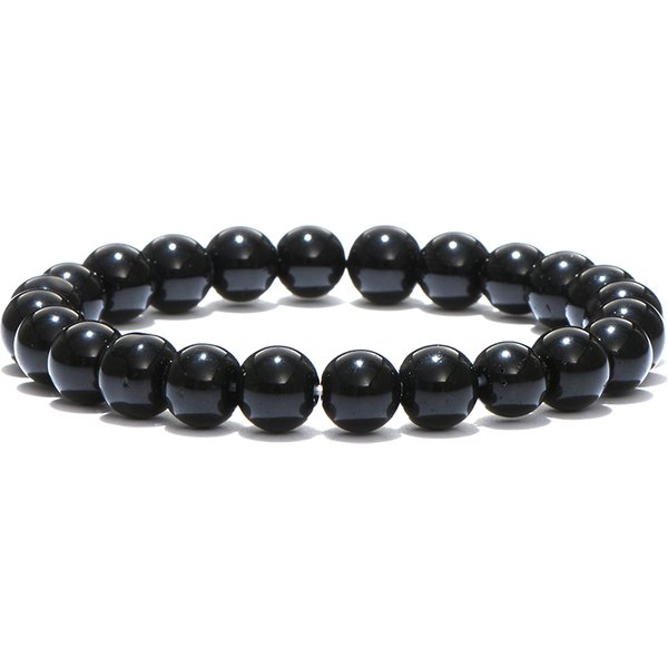Noter Minimalist Obsidian Stone Bracelet Men 4/6/8/10/12mm Black Smooth Beaded Braslet Yoga Meditation Jewelry Black Brazalete