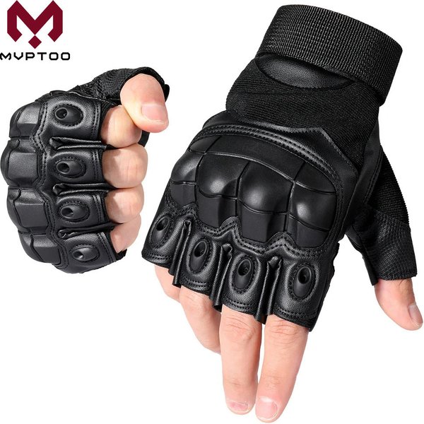 PU Leder Taktische Halbe Finger Handschuhe Airsoft Kampf Schießen Jagd Paintball Outdoor Arbeit Fahrrad Anti-slip Fingerlose Männer