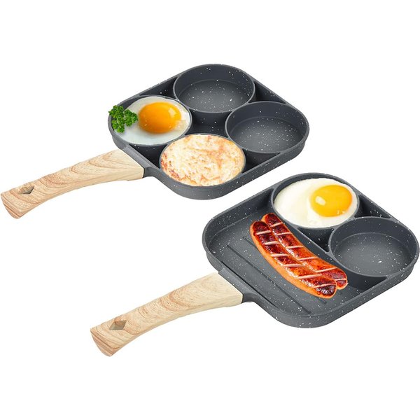 LMETJMA Pancake Egg Frying Pan 4 Cups Omelet Poached Egg Pan for Breakfast Divided Coating with Non Sticking Handle JT888