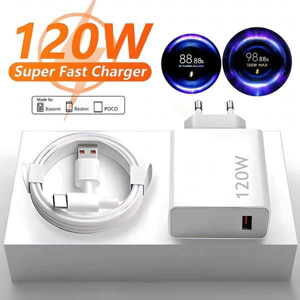 Chargeur mural USB rapide 6A 120W EU pour Xiaomi 11 12 13 14 15 Ultra Redmi Note 11T 12 13 POCO F6 X5 Pro Type C, câble de charge Turbo