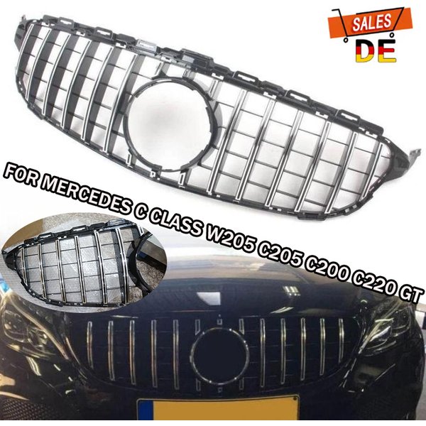 GT-Style Frontstoßstangengrill für Mercedes-Benz C-Klasse W205 C205 Coupé S205 C43 2014-2021 – passend für C180 C200 C250 C300 C260 Tuning Auto Motorhauben-Renngrill