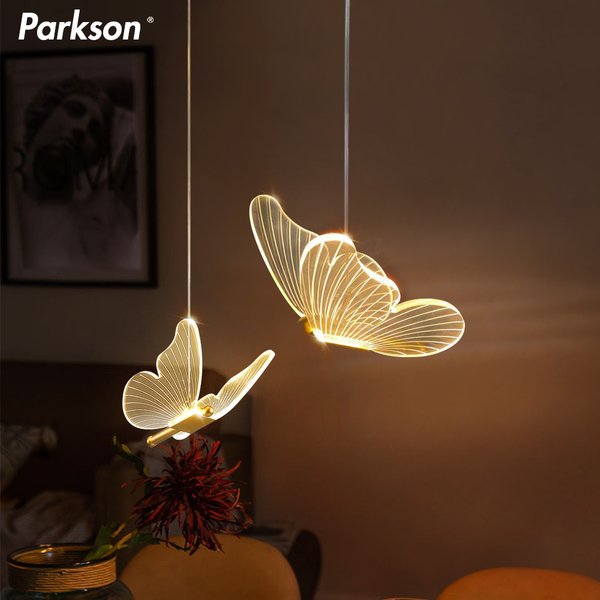 Lampes suspendues dorées nordiques à LED papillon, éclairage de lustre de chevet pour salon, lampes de chevet de chambre à coucher, éclairage intérieur