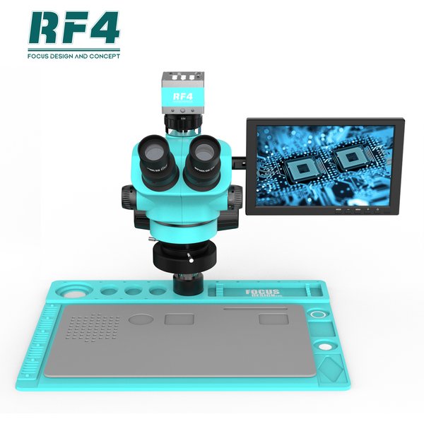 Microscope de réparation électronique, Zoom industriel trinoculaire RF4 7-50X, caméra HDMI 2K, moniteur 10.1 pouces RF7050TVD2-2KC2-S010