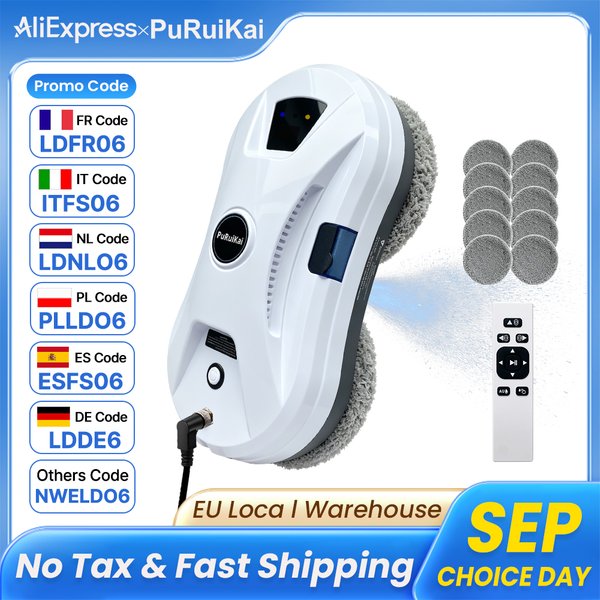 PuRuikai Automatischer Fensterputzroboter, Fensterputzroboter Auto Spray, 5600 Pa Saugkraft, Fernbedienung, Kantenerkennung