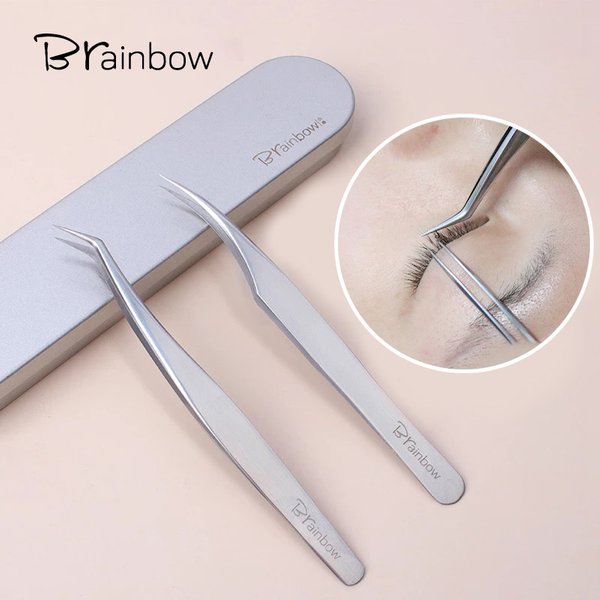 Brainbow 1PC/2PC Präzision Wimpern Pinzette Professionelle für Die Herstellung Von Feinen Wimpern Verlängerung Anti-statische Pinzette Hervorragenden Verschluss
