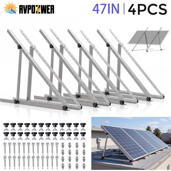 Supports de montage inclinables réglables pour panneaux solaires Rvpozwer 47 pouces, ensembles 4/2/1, avec pieds inclinables pliables pour toit, camping-car hors réseau, bateau