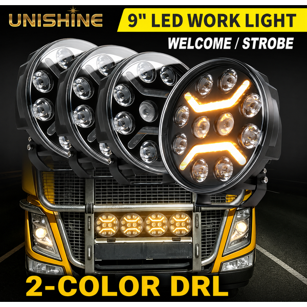 UNISHINE 1/2 Stück 7 Zoll/9 Zoll Runde 120W LED-Arbeitsleuchte 12V 24V Gelb Weiß LED-Tagfahrlicht für Offroad-Nutzung Nebelscheinwerfer für LKW 4X4 4WD Auto-Zubehör