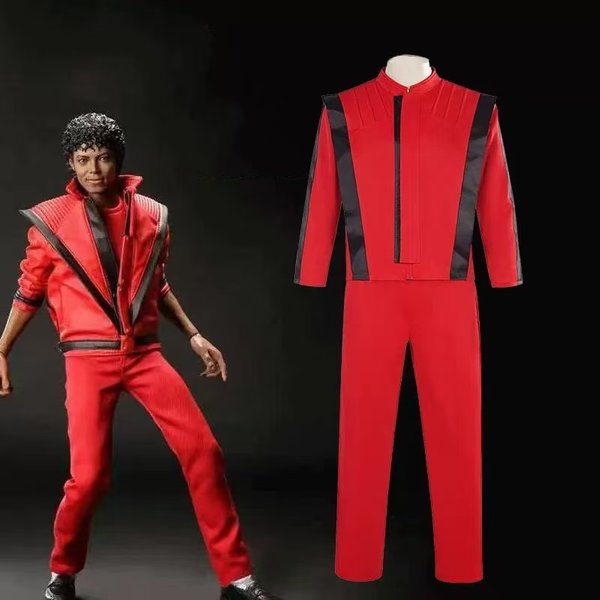 Ensemble Manteau et Pantalon Michael Jackson, Manteau Premium Michael Scary Night, Veste en Cuir Rouge, Costume Vintage Thriller pour Fête et Cosplay