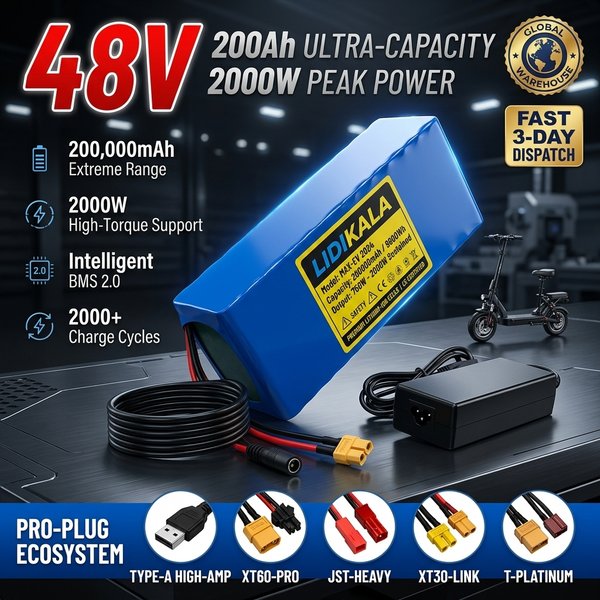 Neuer 48V 200000mAh 2000W 13S3P T+DC Lithium-Ionen-Akku 200Ah, geeignet für 54,6V Elektrofahrräder und Elektroroller, mit BMS, kostenloser Versand.
