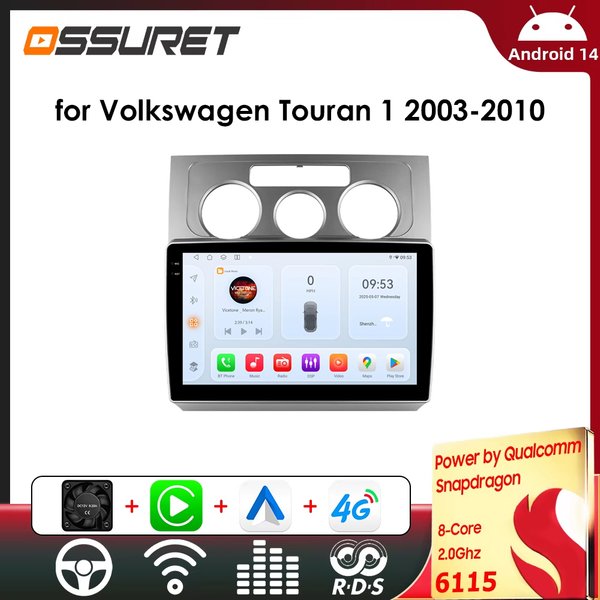 Android-Auto-Multimedia-Player für Volkswagen Touran 2003–2010, intelligente Systeme, GPS, Carplay, WLAN, Autoradio von Snapdragon 6115