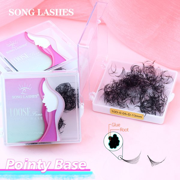 SONG LASHES Extensions de cils en bouquets préfaçés à base pointue, racine fine et pointue, 6D, tige longue, bouquets de volume préfaçés