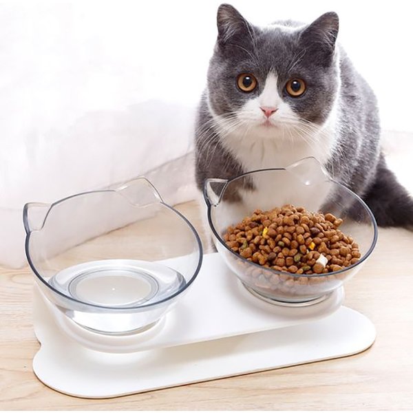 Doppelter Katzennapf, erhöhter, rutschfester Wasserfutterspender mit Neigungsständer für kleine Hunde, Katzen, Haustiere, Kätzchen, Trinkzubehör