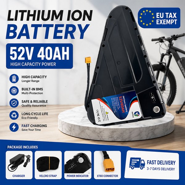 Versand aus Polen-Lager, wasserdichter 52V 20-40AH Hochleistungs-Dreiecks-Ebike-Akku, robustes Gehäuse, stabile Stromversorgung für 350W–1000W Mountainbike-Motoren