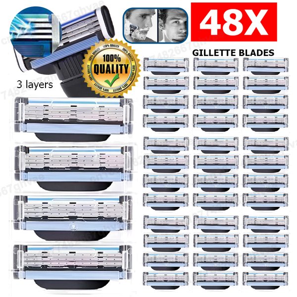 Tête de Rasoir pour Homme, Lame en Acier Inoxydable, Tranchante, Interchangeable, Accessoires, Cadeaux, 3 Couches, 8-48 Pièces