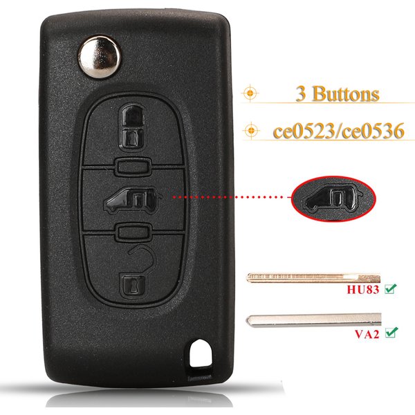Jingyuqin Coque de clé de voiture pliable à 3 boutons pour Peugeot Partner Expert, Citroën Berlingo Dispatch Ce0523 ce0536 HU83/VA2