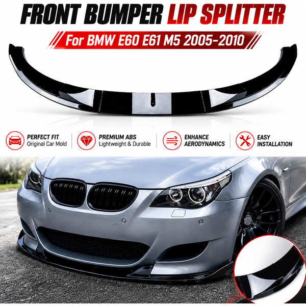 Przedni Splitter Zderzaka, Czarny Błyszczący Dyfuzor, Spoiler, Zestaw Body Kitów do BMW Serii 5 E60 E61 M5 2005 2006 2007 2008 2009 2010