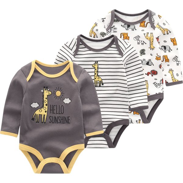 Kiddiezoom 3 pièces/lot printemps automne dessin animé à manches longues nouveau-né bébé garçon fille body 100% coton doux nourrissons vêtements