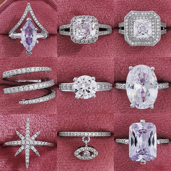 2023 New Fashion Luxury Silver color Engagement Wedding Eternity Band Promise Rings For Women Party Gift Phantom Jewel Z1