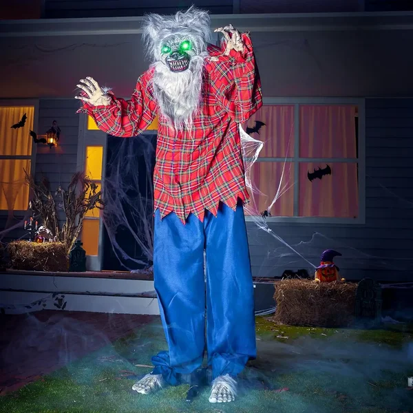 Sloosh 63" Halloween-Dekoration, Outdoor-Stehender Werwolf, Animatronik-Ausverkauf, Lebensgroßer Angetriebener Geist mit LED-Augen und Gruseliger Soundeffekt, für Spukhaus-Dekoration, Rasen, Hof und