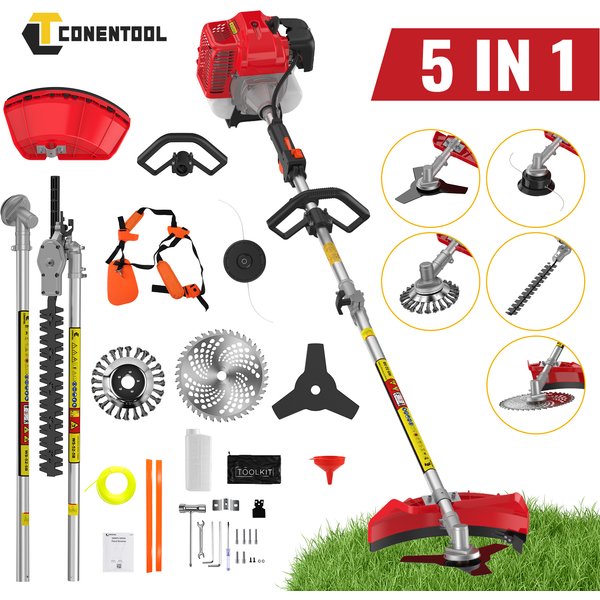 CONENTOOL 5 in 1/6 in 1 52CC Petrol Garden Multi Tool 2 Stroke Engine Grass Trimmer Brush Cutter Hedge Trimmer Pole Saw Pruner 11000RPM Garden Tools