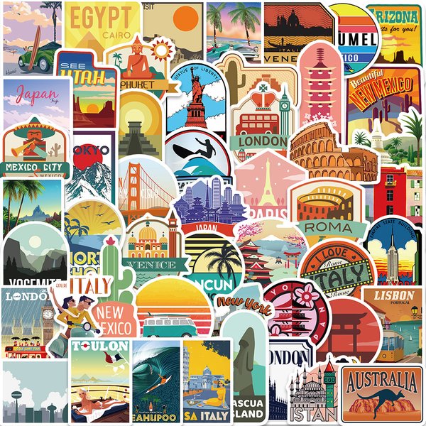 Autocollants de paysage de ville de voyage mondial, étiquette autocollante pour téléphone portable, guitare, papeterie Scrapbook, jouet de Skateboard, DIY bricolage, 50 pièces
