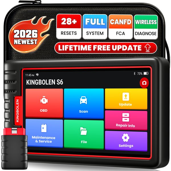 KINGBOLEN S6 Car Diagnostic Tools CAN FD Full System OBD2 Scanner with 28 Reset Functions, Automatic Scan VIN, Free Online Update
