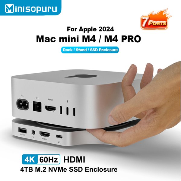 Minisopuru Mac Mini M4 Dock Ständer avec 4 TB M.2 Nvme SSD Gehäuse 4K60Hz HDMI SD/TF Multiport USB
