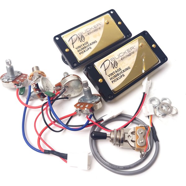 Micros Humbucker ProBucker Vintage Alnico 2 avec faisceau de câblage 2T2V et commutateur 3 voies pour guitare électrique style LP, couvercle doré