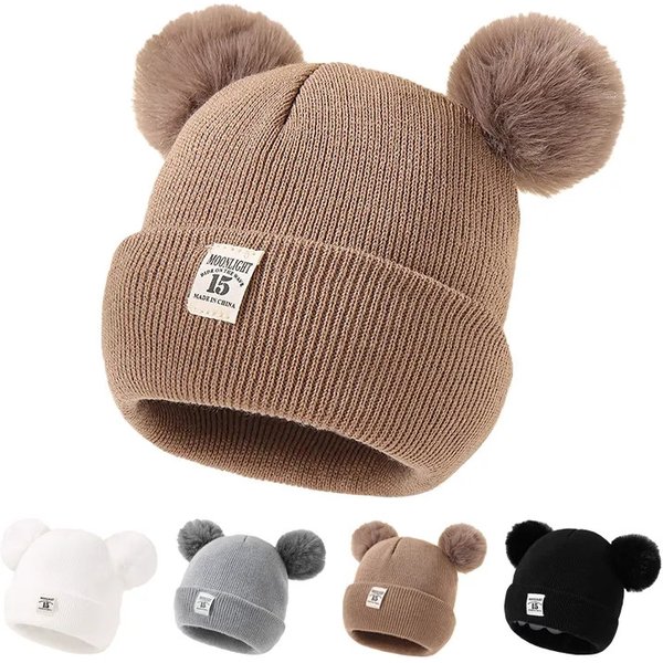 Automne hiver bébé chaud tricoté chapeaux avec Pom enfants tricot bonnet chapeau couleur unie enfants chapeau pour garçons filles accessoires
