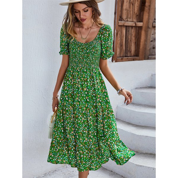 Damen Sexy Vintage Floral Print Boho Sommer Kleid Frauen Casual Elastische Böhmischen Strand Kleid Frauen Sommerkleid Robe Vestidos Weibliche