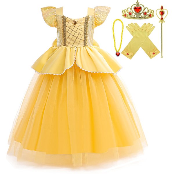 Kids Belle Cosplay Dress for Girls Birthday Princess Costume Halloween Carnival Performance Outfits Children Girl Party Dresses
