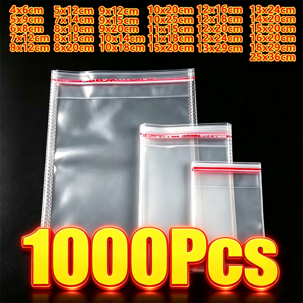 1000-100 Stück OPP Selbstklebende Klare Plastiktüten Verpackungs-Versiegelungs-Cellophanbeutel für Schmuck, Kekse, Süßigkeiten, Geschenke, Kekse Verpackung