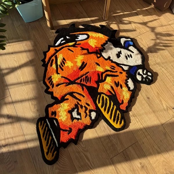 VIKAMA Cooler Son Goku Unregelmäßiger Teppich Klassisches Anime-Figuren-Design Weicher Flauschiger Rutschfester Haushalts-Eingangsbereich Deko-Fußmatte