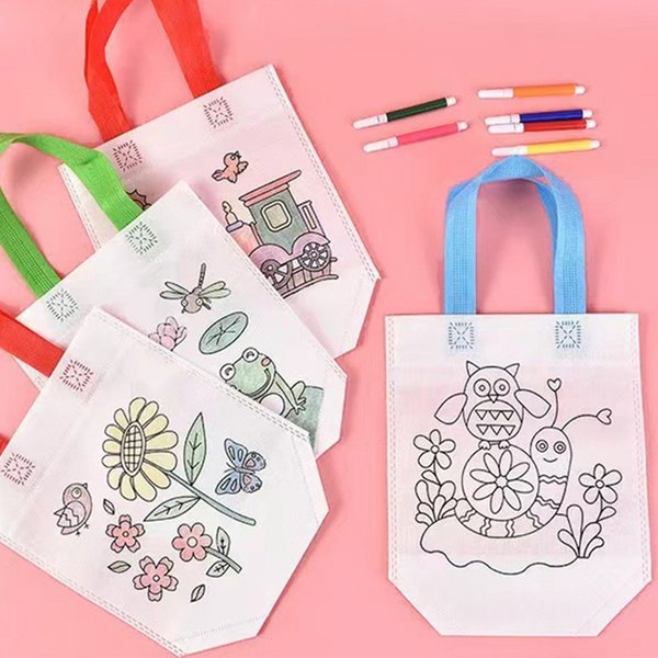 Sacs de coloriage avec marqueurs, 20 pièces, sacs cadeaux de fête artistique de carnaval pour enfants, Mini sacs de rangement de Shopping en tissu Non tissé écologique