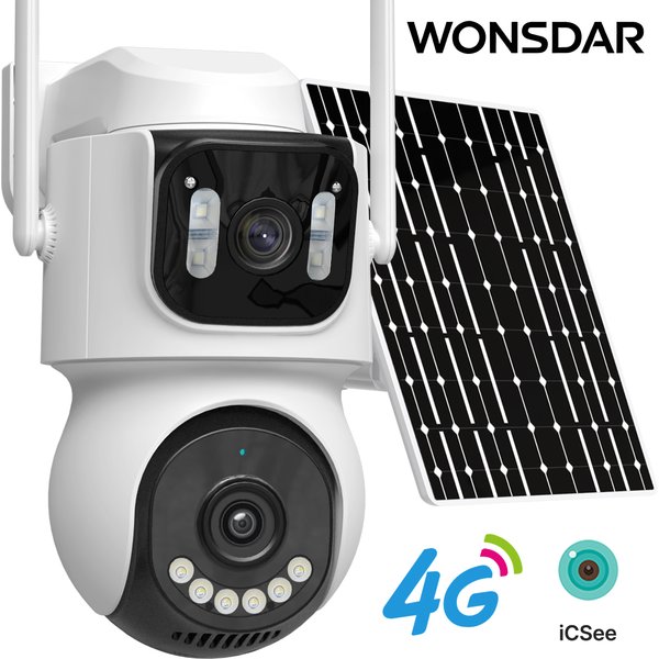 WONSDAR 4G – kamera solarna zasilana baterią, do użytku na zewnątrz, bezprzewodowa, z funkcją nagrywania 24/7, kamera IP z funkcją PTZ i automatycznym śledzeniem obiektu, system monitoringu wideo,