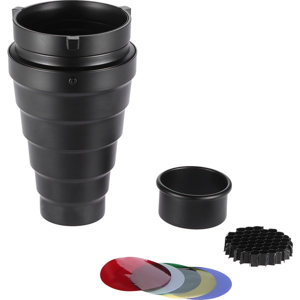 Andoer konischer Snoot aus Metall mit Wabengitter, 5-teiliges Farbfilter-Set für Bowens Mount Studio Strobe Monolight Fotografie-Blitz