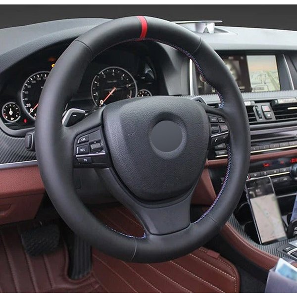 Alcantara Lenkradbezug Echtleder M Farben Faden Rot Streifen Autozubehör für BMW M5 F10 F11 F07 F12 F06 F01 F02 X5