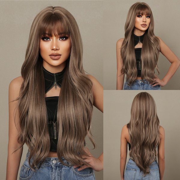 HAIRToxic-Perruque synthétique longue avec frange pour femme, cheveux ondulés naturels, marron, blond mélangé, utilisation 03/Cosplay, degré de chaleur