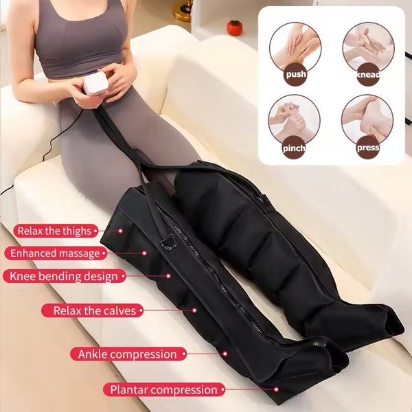 NOUVEAU Masseur de pieds à compression d'air par pressothérapie, bottes de récupération pour les jambes, machine de drainage lymphatique, physiothérapie relaxante, 6 chambres