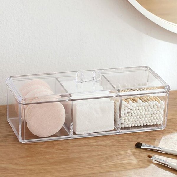 Boîte de rangement transparente pour cosmétiques, organisateur de maquillage, coton-tige tricolore, boîte de rangement pour tampons de coton, matériau acrylique de bureau