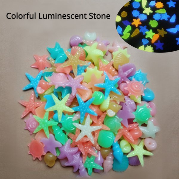 50pcs Luminous Stones Colorful Shells Starfish Conch Shaped Luminescent Stone Fluorescent Pebbles Fish Tank Aquarium Decorations