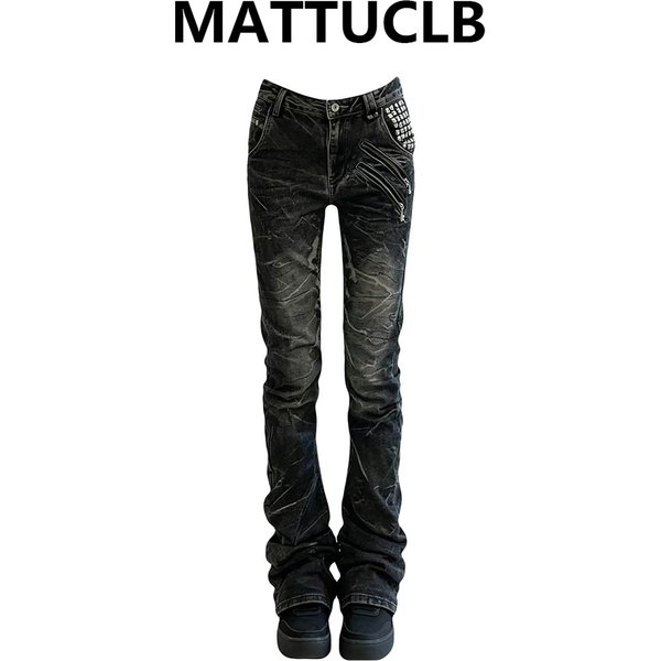 Jean skinny pour femme, taille basse, style empilé, en denim, inspiré Punk, Gothique, Goblin Core, Dark Academia, Abi, Y2K, Japonais Harajuku, de créateur