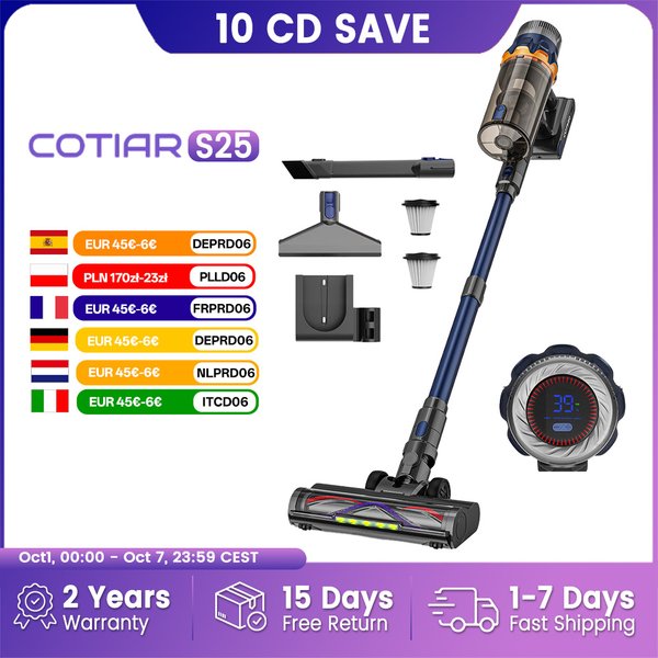 Cotiar 650 W 60 kPa Vertikalstaubsauger Hand-Haushaltsgerät Akku-Staubsauger 70 Minuten Laufzeit Multifunktionales S25