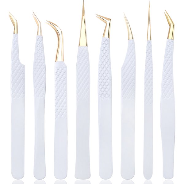 1Pc White-gold Anti-Static Tweezers For Eyelash Extension Eyebrow Stainless Steel Set Beauty Precision Tweezers Makeup Tools